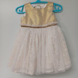 Nannette Baby Party Dress, Gold Bodice, White Tulle Skirt, Size 3/6 Months